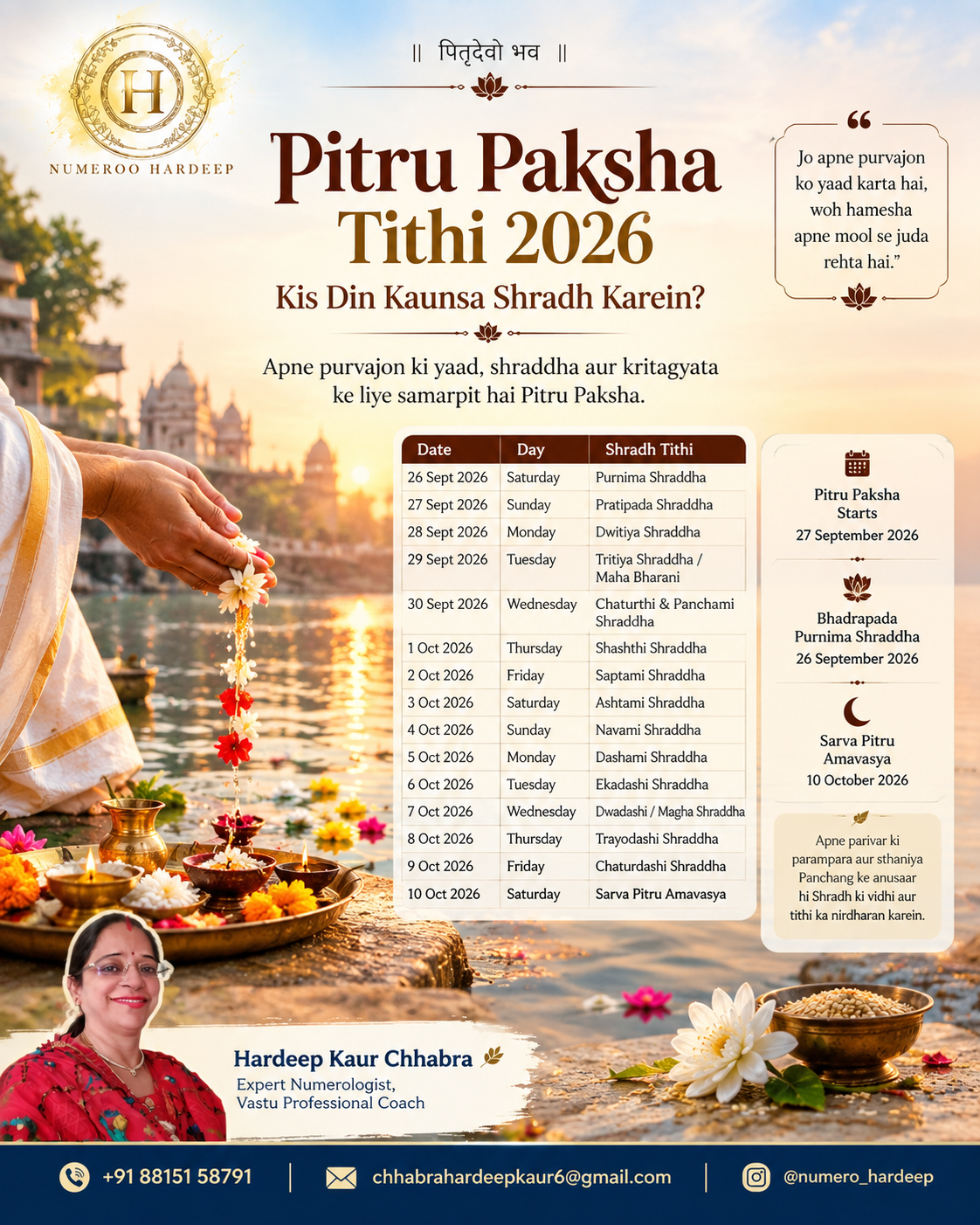 Pitru Paksha Tithi 2026 and Shradh Dates 2026 calendar